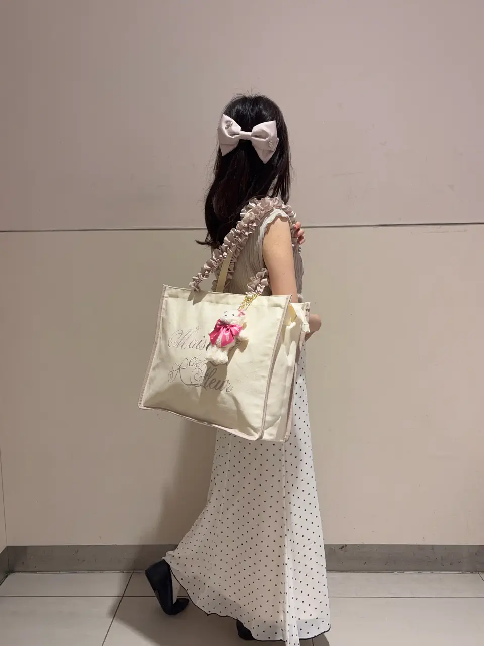 ロゴ刺繍フリルハンドル帆布キャリーオンバッグ/Maison de FLEUR