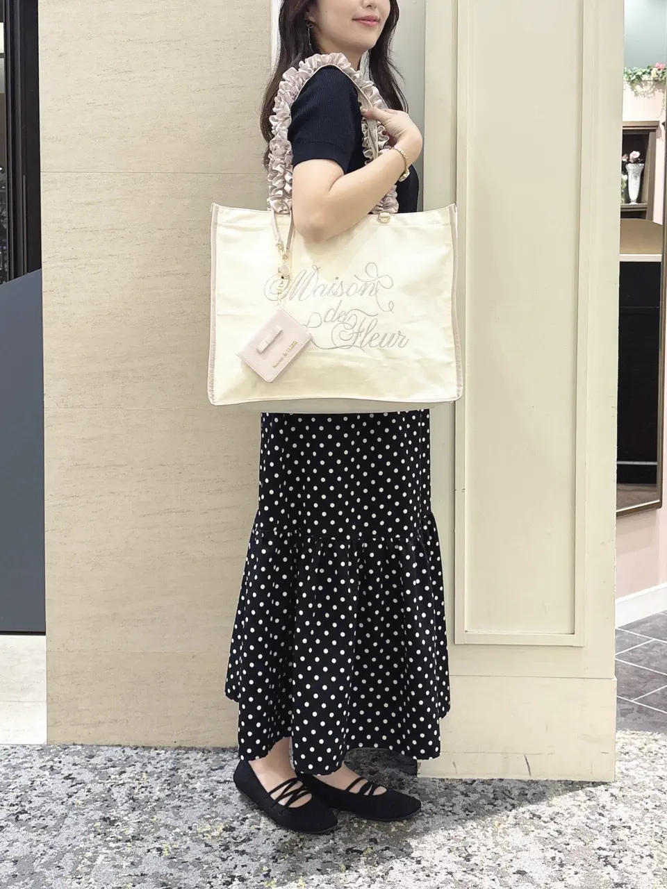 ロゴ刺繍フリルハンドル帆布キャリーオンバッグ/Maison de FLEUR