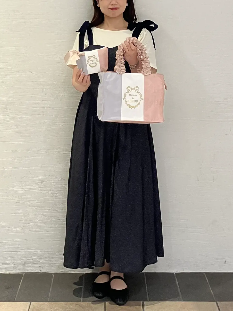 トリコロールフリルハンドルトートバッグ/Maison de FLEUR（メゾン ド