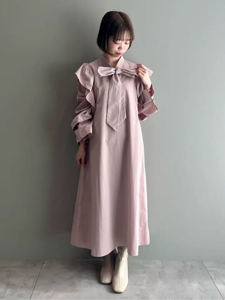 ラッフルボウタイワンピース/Maison de FLEUR Petite Robe（メゾンド