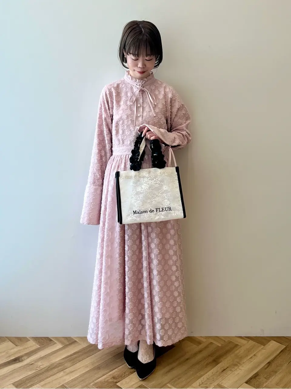 リボン付きカットジャガードワンピース/Areeam（アリーム）の
