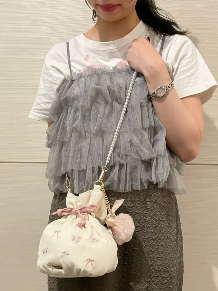 ローズリボン刺繍巾着ショルダーバッグ/Maison de FLEUR（メゾン ド