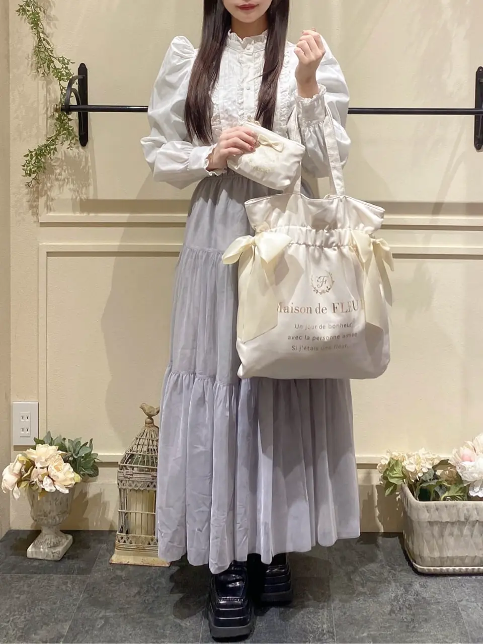 サテンリボンティッシュケース/Maison de FLEUR（メゾン ド フルール