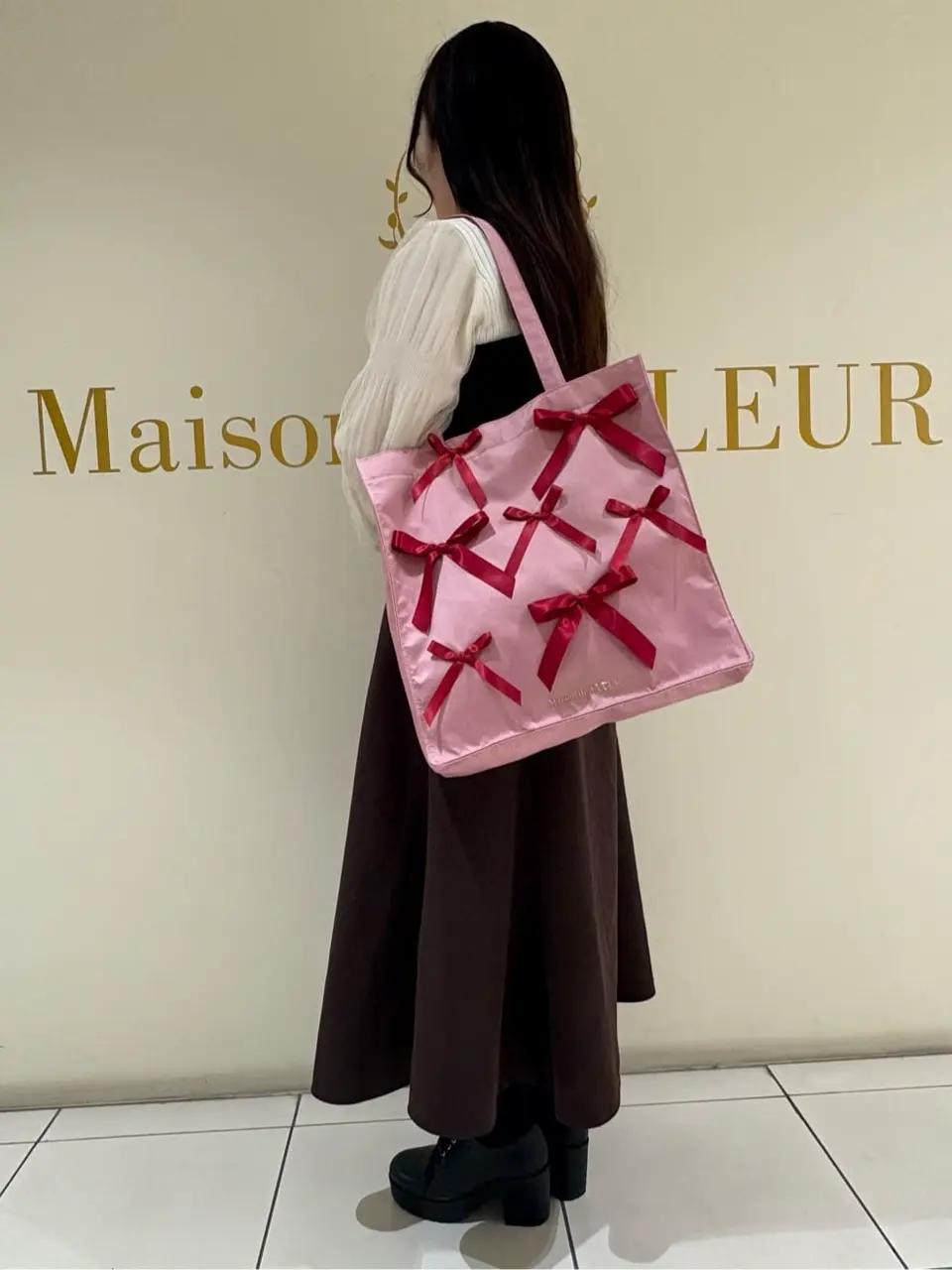 リボンサテンスクエアトートバッグ/Maison de FLEUR（メゾン ド