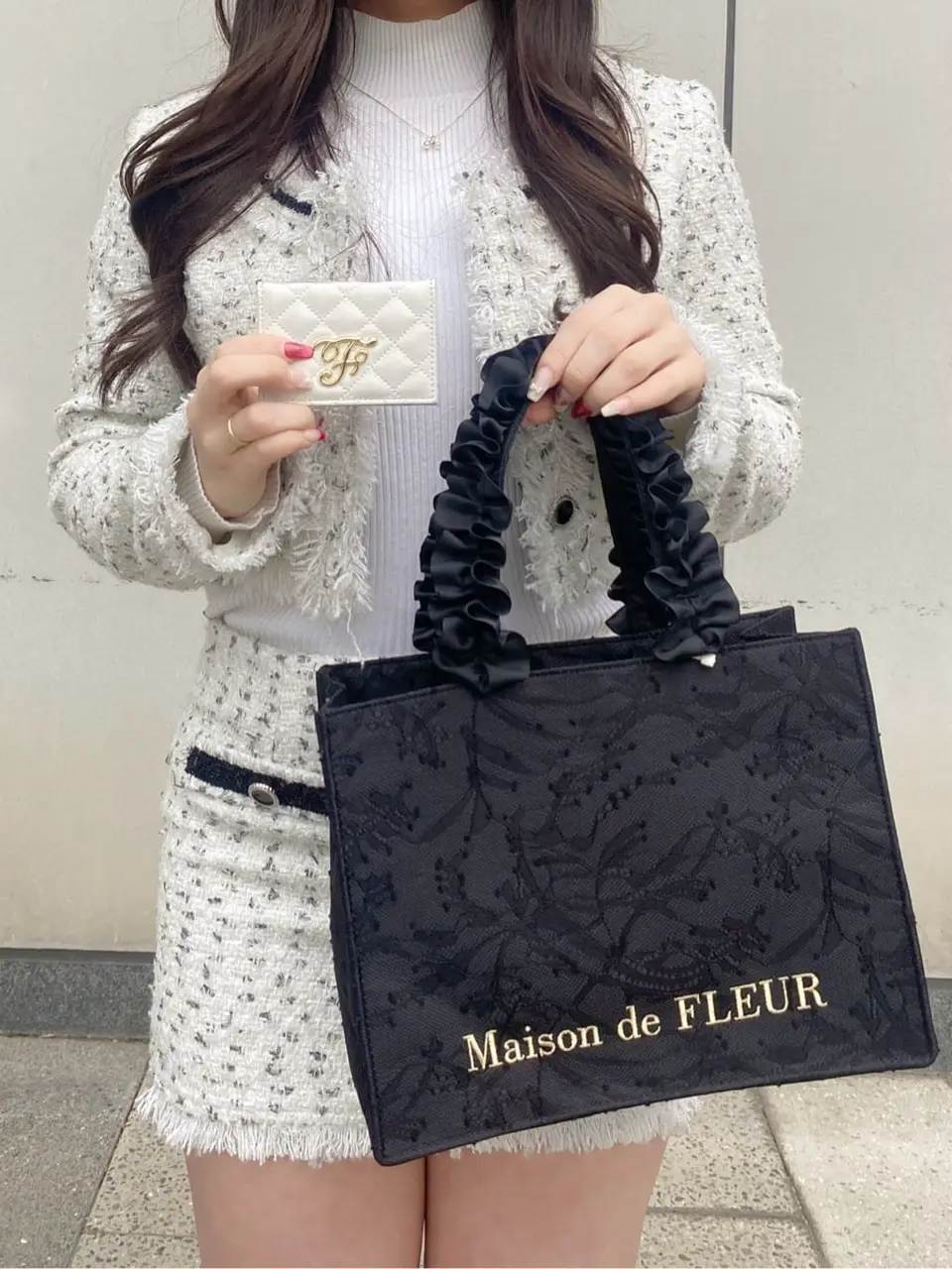レースフリルハンドルスクエアトートSバッグ/Maison de FLEUR（メゾン