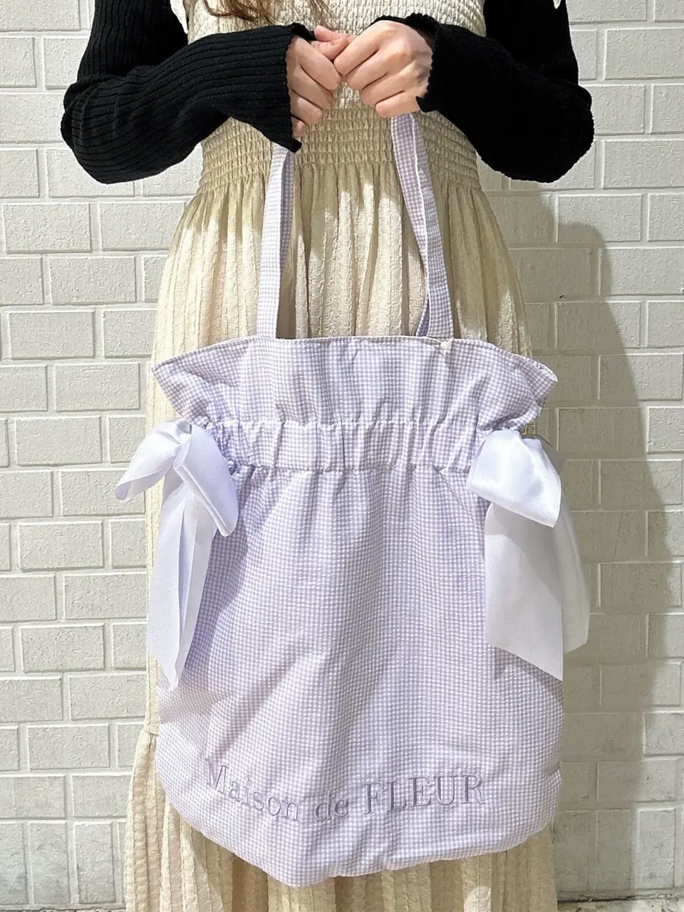 ギンガムチェックダブルリボントートバッグ/Maison de FLEUR（メゾン