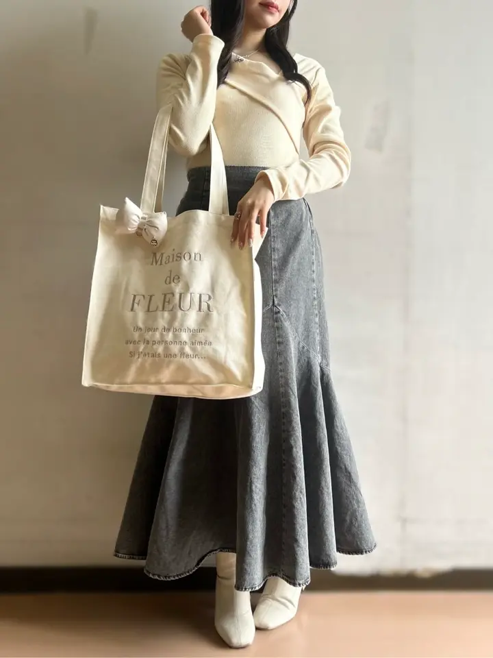 ブランドロゴ刺繍スクエアトートバッグ/Maison de FLEUR（メゾン ド