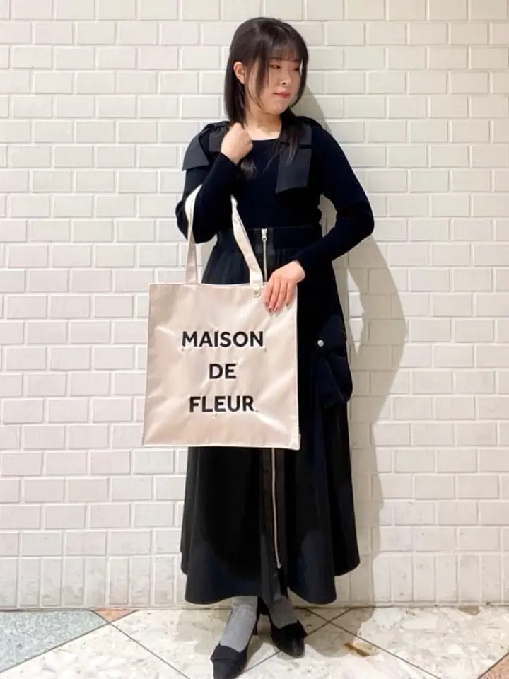 サテンパールブランドロゴ刺繍トートバッグ/Maison de FLEUR（メゾン