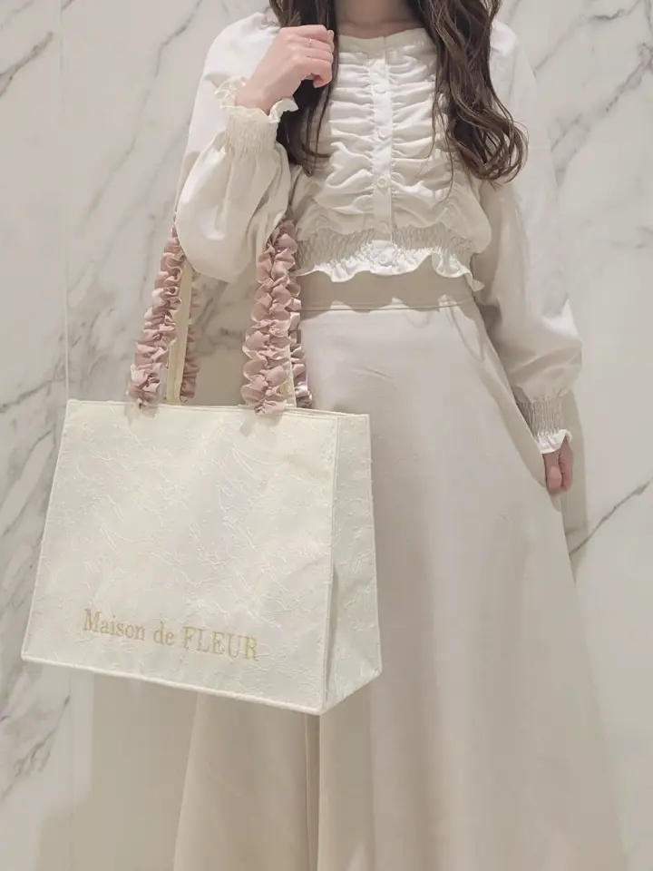 fleur♡レース被布 EC限定レースフリルハンドルスクエアトートMバッグ/Maison de FLEUR