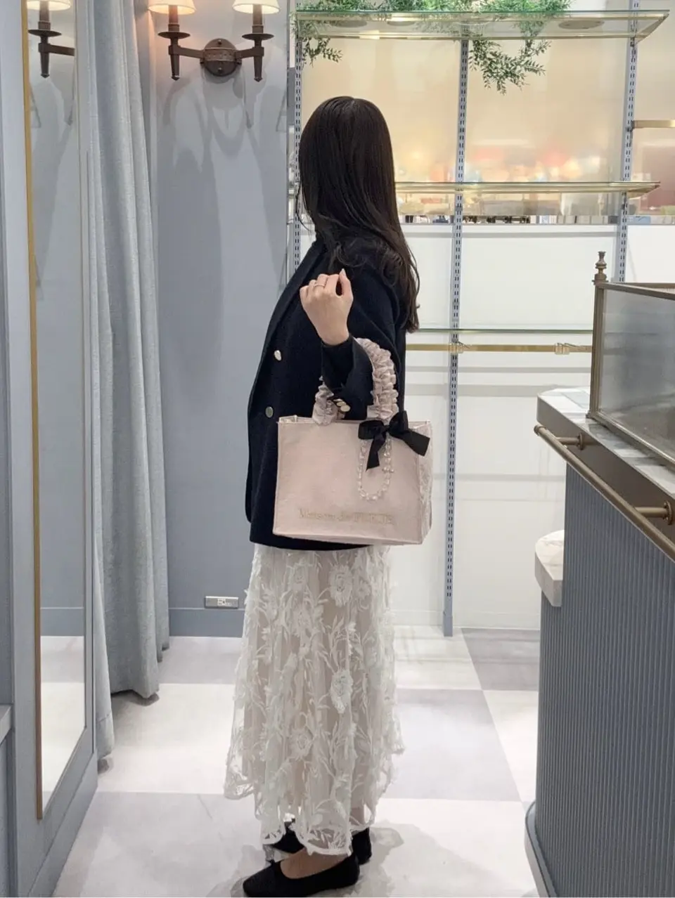 レースフリルハンドルスクエアトートSバッグ/Maison de FLEUR（メゾン