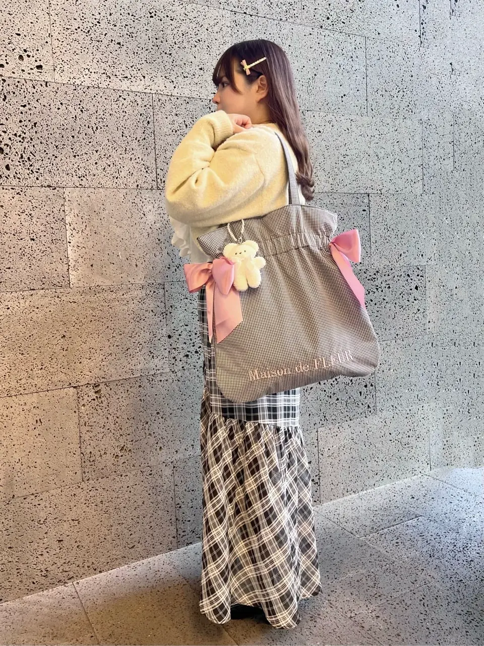 ギンガムチェックダブルリボントートバッグ/Maison de FLEUR