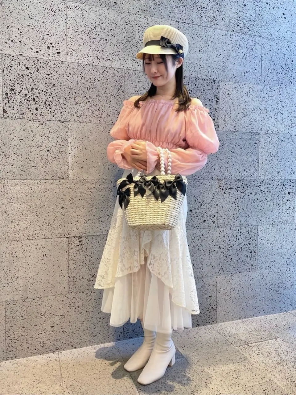 パールハンドルメイズリボンカゴバッグ/Maison de FLEUR（メゾン ド