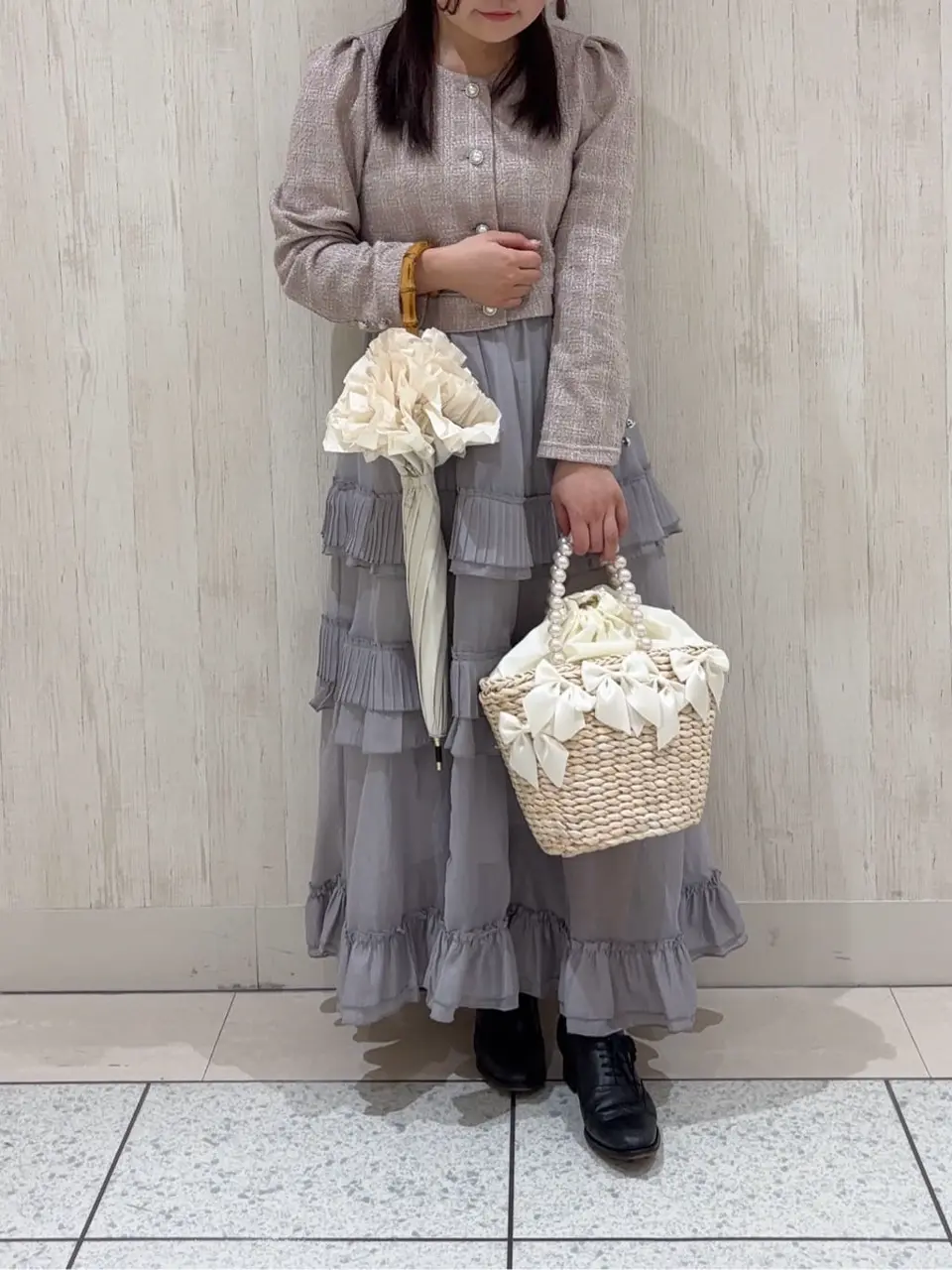 パールハンドルメイズリボンカゴバッグ/Maison de FLEUR（メゾン ド