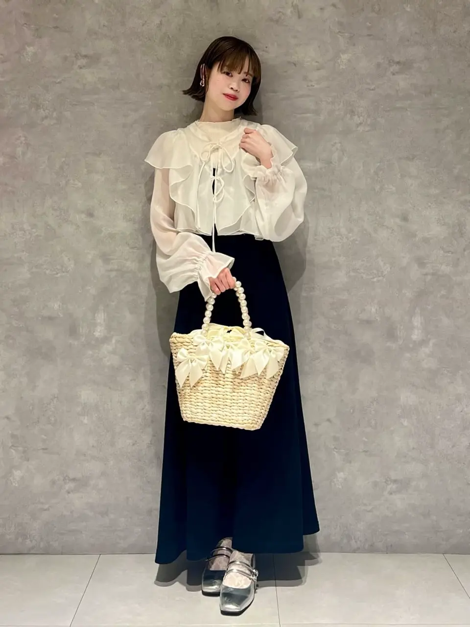 パールハンドルメイズリボンカゴバッグ/Maison de FLEUR（メゾン ド