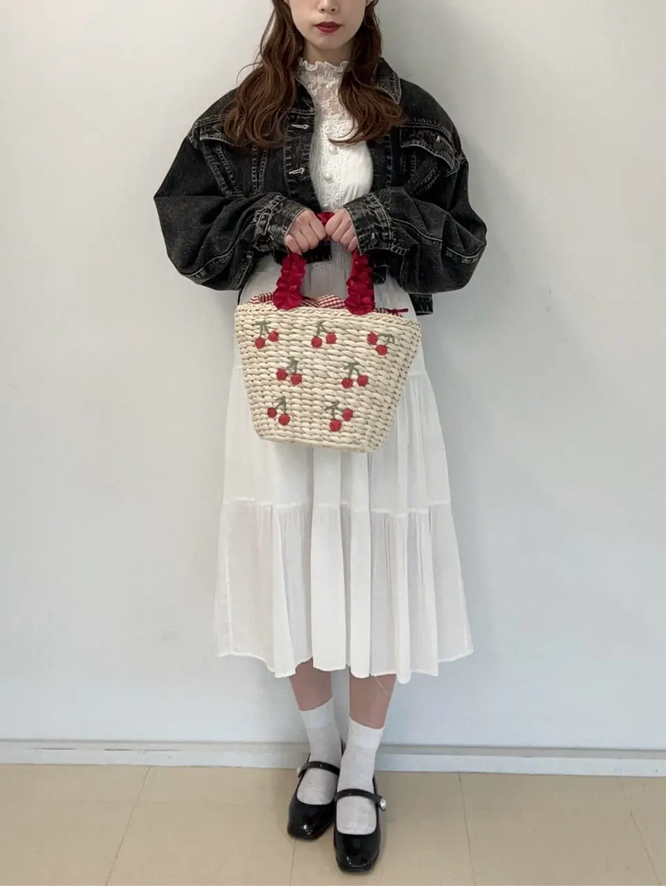 チェリーメイズフリルハンドルカゴバッグ/Maison de FLEUR（メゾン ド