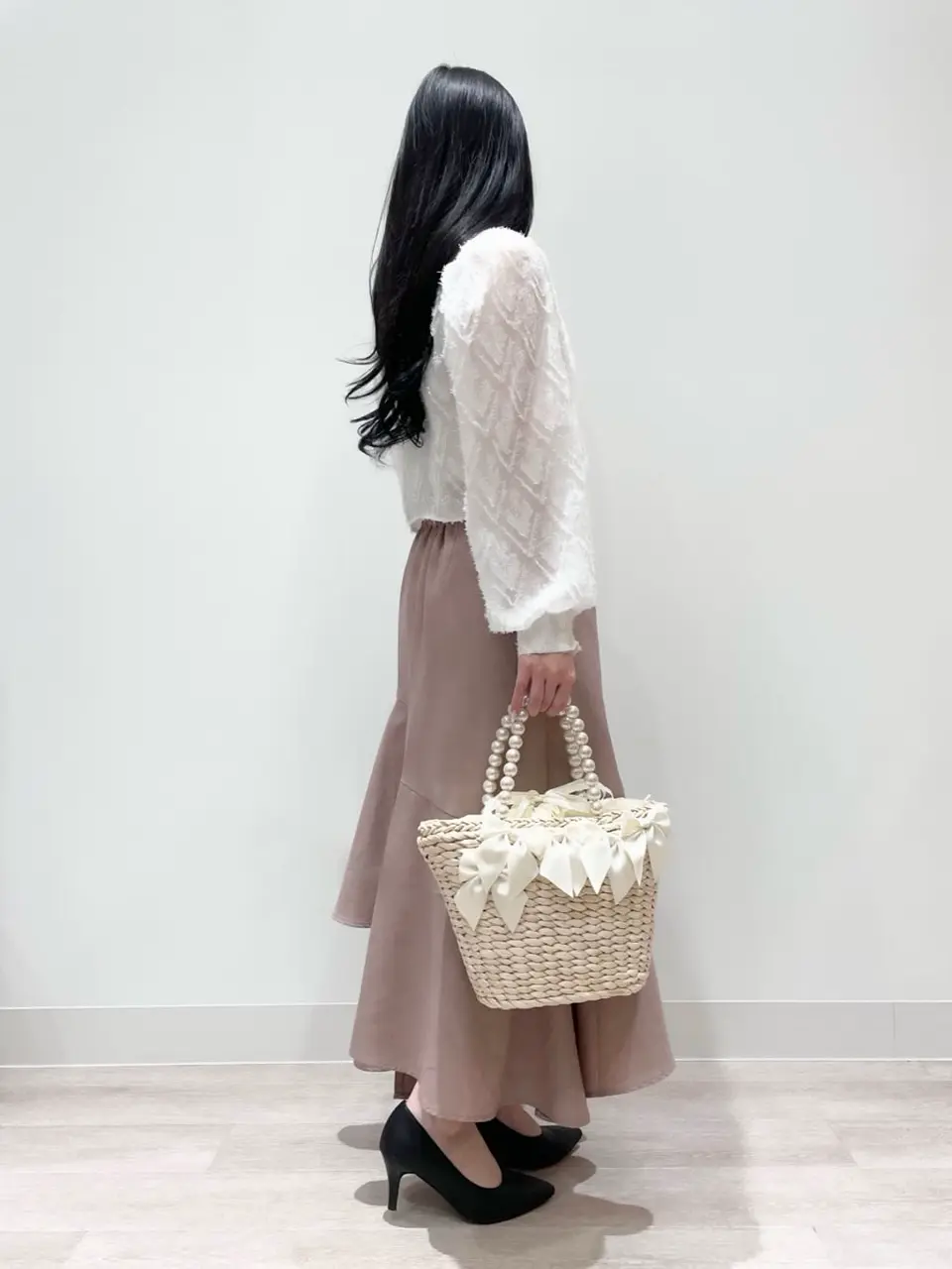 パールハンドルメイズリボンカゴバッグ/Maison de FLEUR（メゾン ド