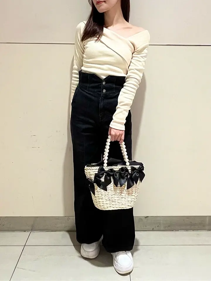 パールハンドルメイズリボンカゴバッグ/Maison de FLEUR（メゾン ド