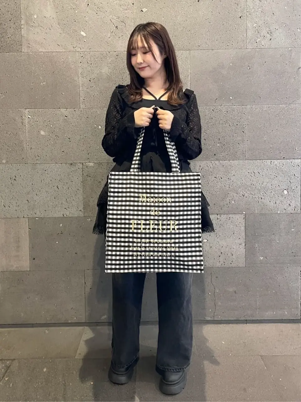 ブランドロゴ刺繍ギンガムスクエアトート/Maison de FLEUR（メゾン ド