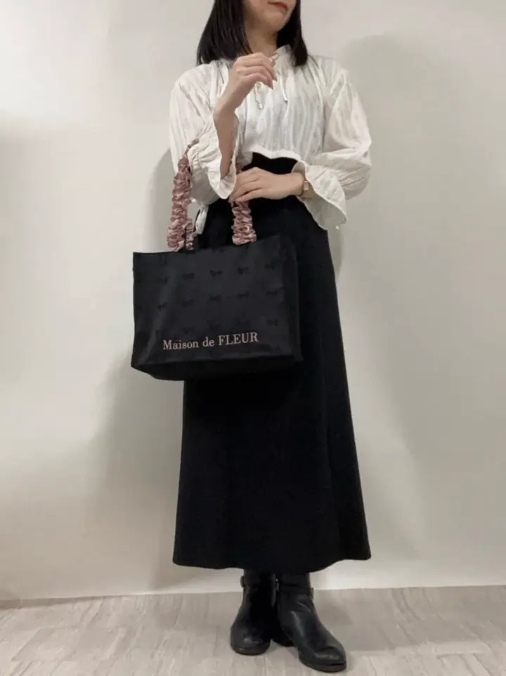 リボン柄ジャカードスクエアトートMバッグ/Maison de FLEUR（メゾン ド