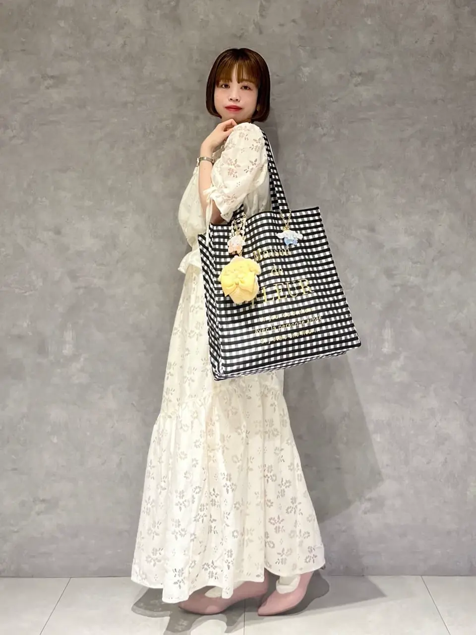 ブランドロゴ刺繍ギンガムスクエアトート/Maison de FLEUR（メゾン ド