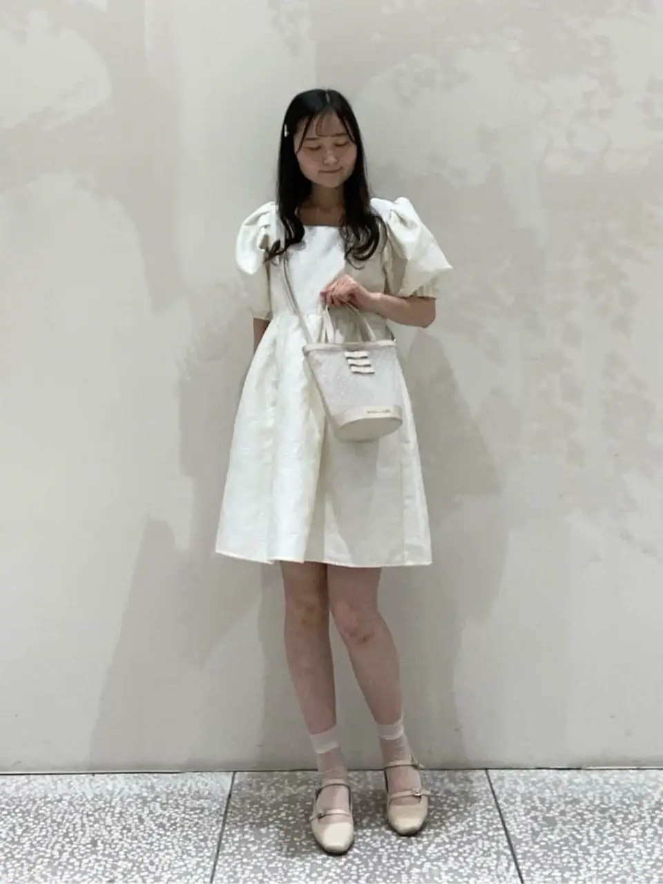 ハンドメイド★ホワイト。ひまわり柄ワンピース★ぬいば♡ストラップ用コスチューム ひまわりジャガードワンピース/Areeam（アリーム）のその他ワンピース
