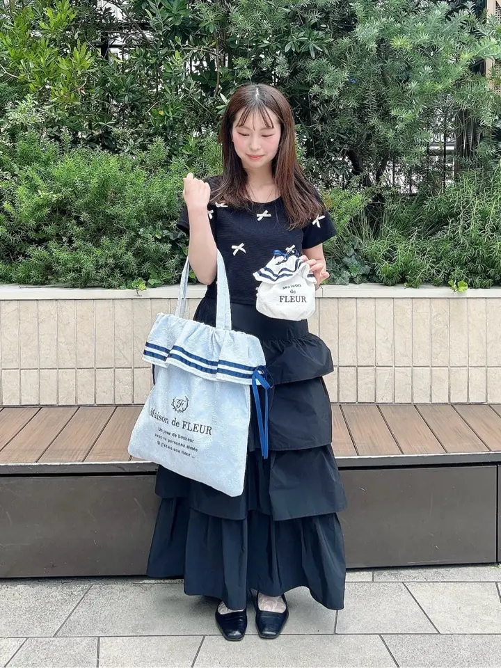 ラインリボンジャカード巾着ポーチ/Maison de FLEUR（メゾン ド