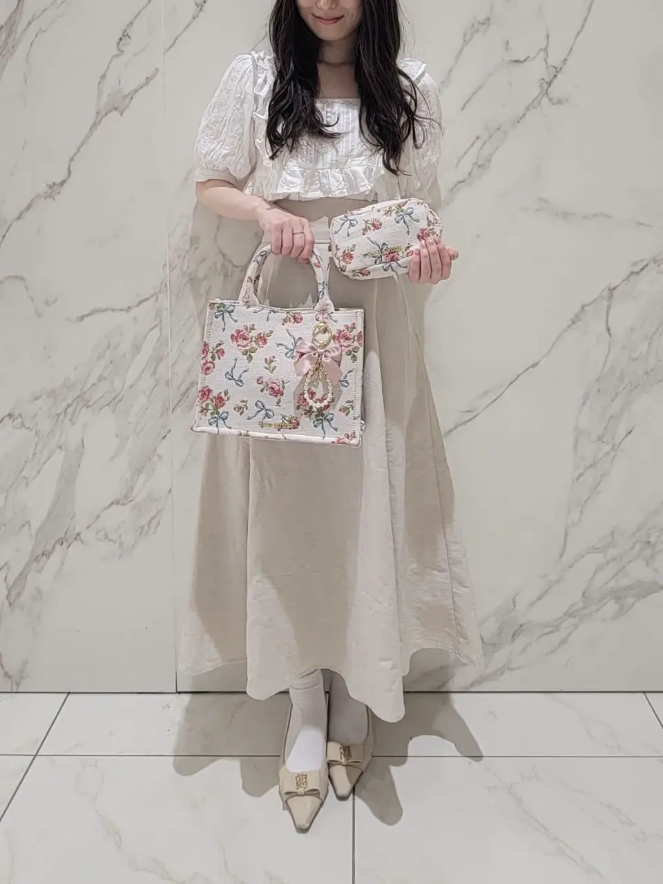 ≪USED≫ローズリボン柄ゴブランスクエアトートSバッグ/Maison de 