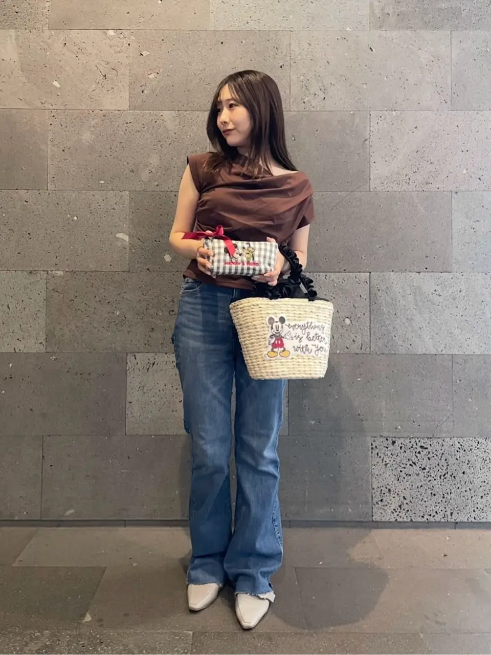 Mickey Mouse/フリルハンドルカゴバッグ/Maison de FLEUR（メゾン ド