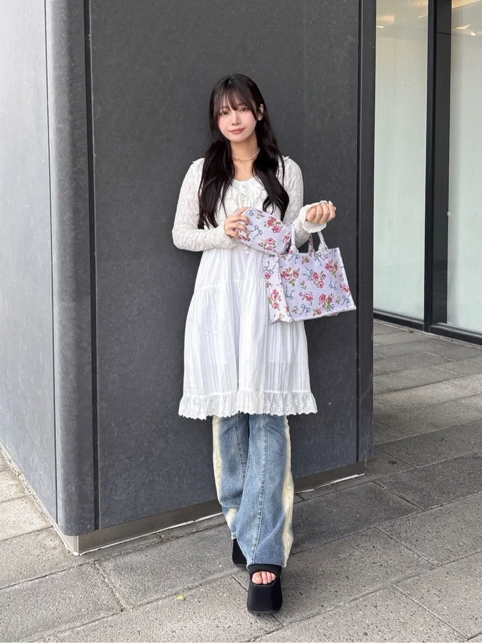 Maison de FLEUR リボン柄ゴブランスクエアトートM バック ブルー メゾン ド フルール Maison de FLEUR リボン柄ゴブランスクエアトートM