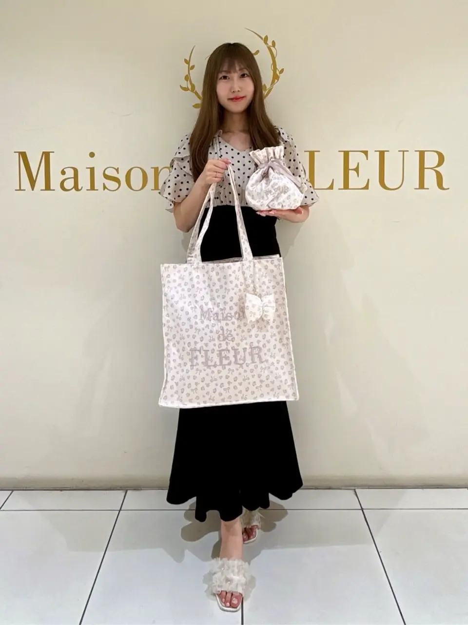 リボンレオパード巾着ポーチ/Maison de FLEUR（メゾン ド フルール）の