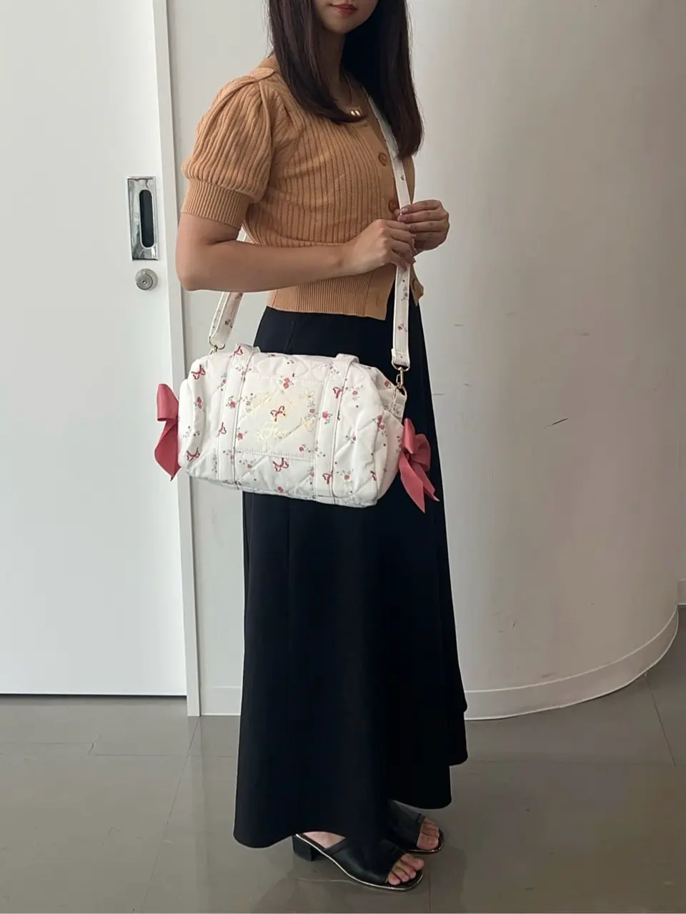 たまこです【MASH STORE限定】ハイウエストバックリボンフラワー フラワーリボンプリント2Wayボストンバッグ/Maison de FLEUR（メゾン
