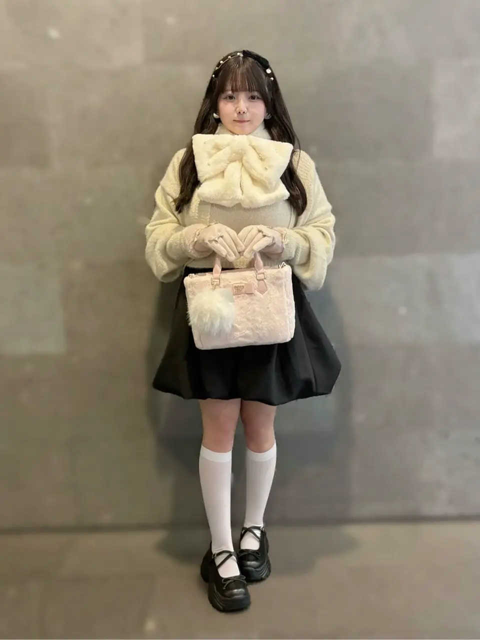 パールリボン付きファーティペット/Maison de FLEUR（メゾン ド