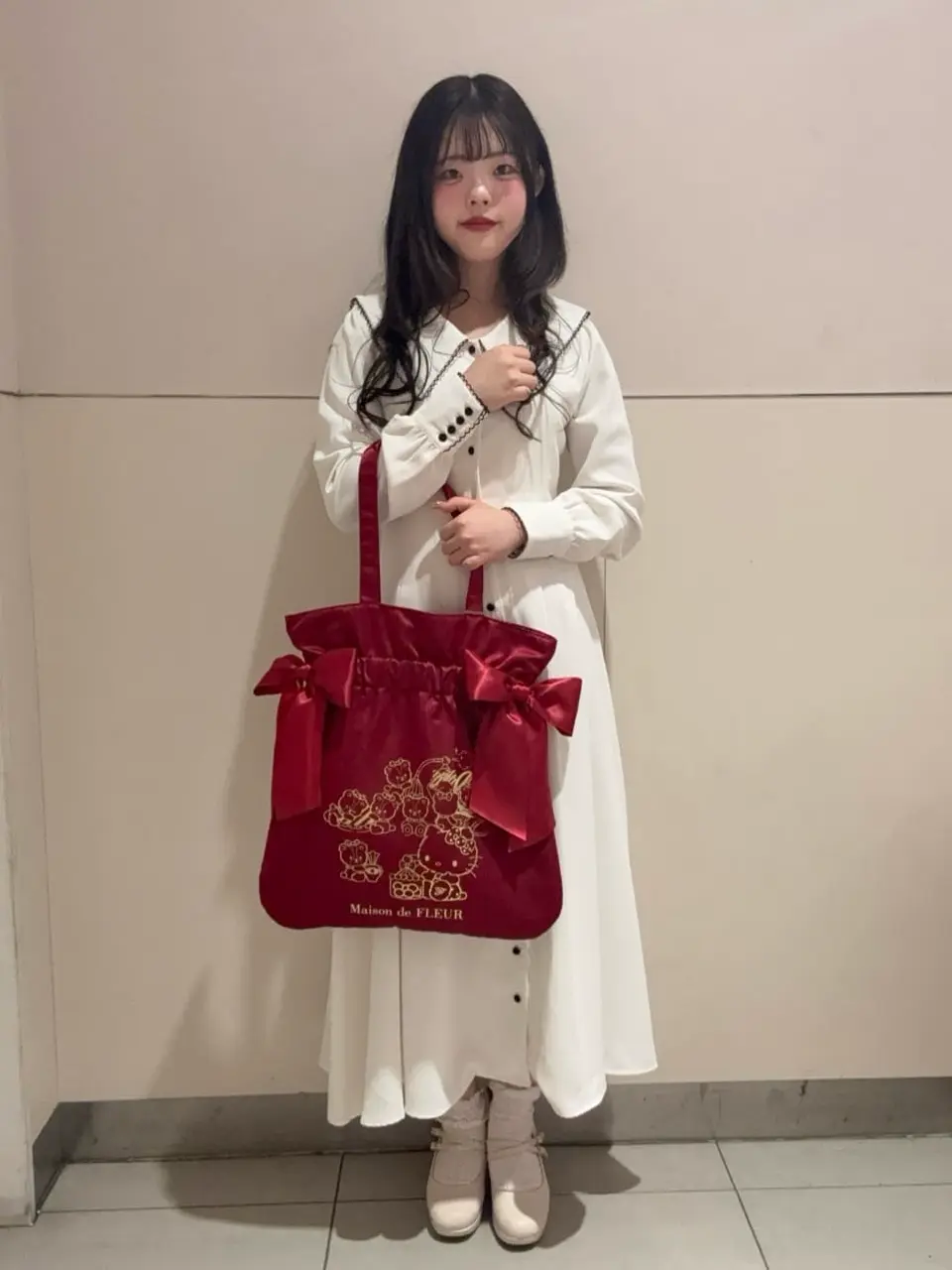 ハローキティ ダブルリボントートバッグ/Maison de FLEUR（メゾン ド