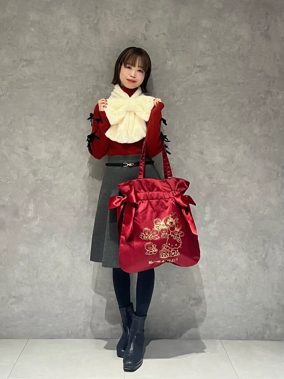 ハローキティ ダブルリボントートバッグ/Maison de FLEUR（メゾン ド