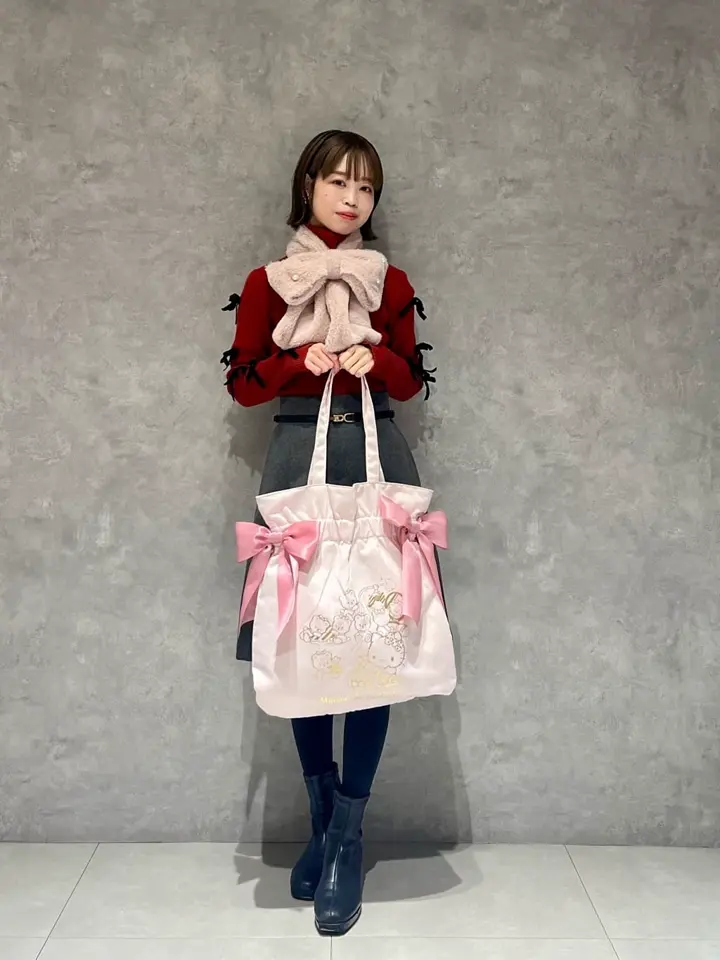 【Maison de FLEUR】パールリボン付きファーティペット(ピンク) パールリボン付きファーティペット/Maison de FLEUR（メゾン ド