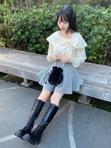 muva 可愛い レトロスタイル プリーツ 巾着 ショルダーバッグ ベロア巾着ショルダーバッグ|ems excite | RETRO GIRL ONLINE