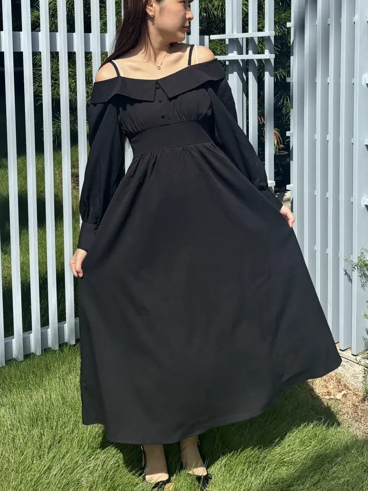 Han ahn soonストライプ・ドットオフショルダーワンピース Han ahn soonストライプ・ドットオフショルダーワンピース