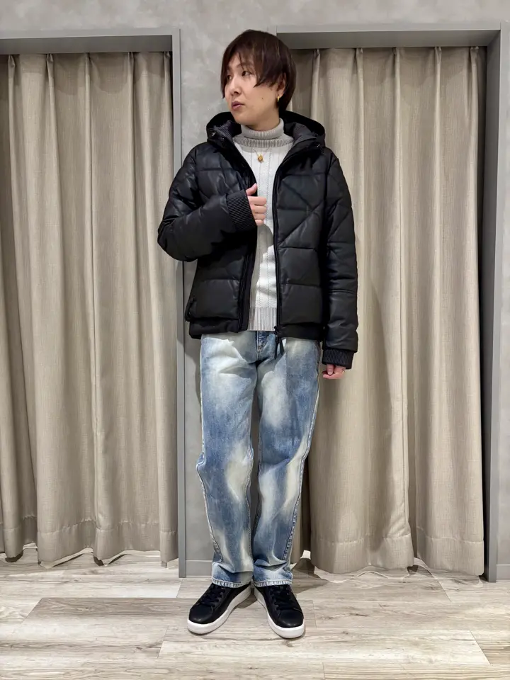 決算セール限定価格】フードレザーダウンブルゾン