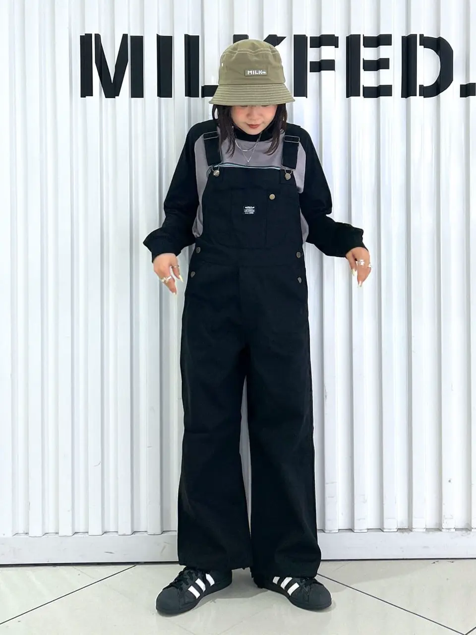【新品未使用】MILKFED. ミルクフェド スリムフィットオーバーオール 黒 MILKFED. オーバーオール サロペット ミルクフェド MILKFED SLIM
