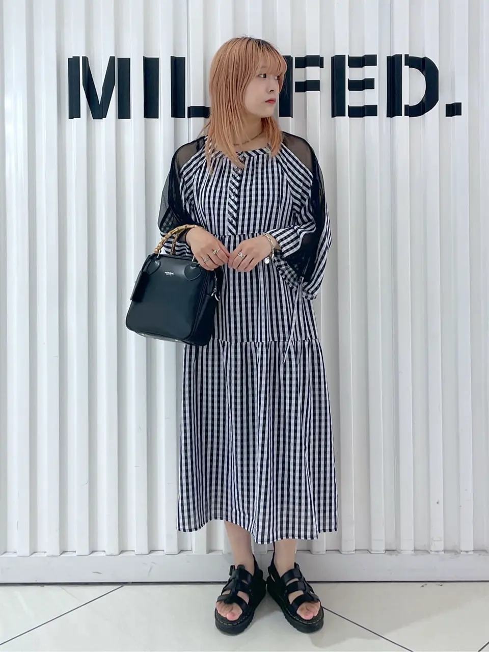 SHOULDER MESH GINGHAM CHECK DRESS MILKFED. – calif（カリフ