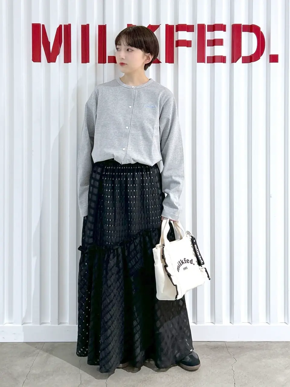 ミルクフェド　MILKFED.　カーディガン　ハート　ブラック セール】HEART ELBOW CARDIGAN（カーディガン/ボレロ）｜MILKFED