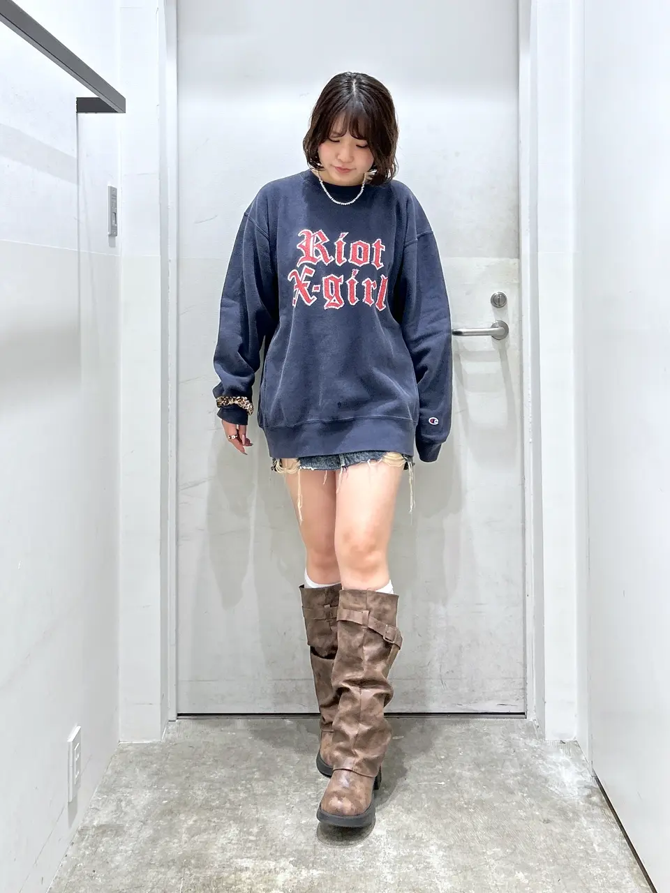 X-girl × Champion REVERSE WEAVE FADED LOGO SWEAT TOP – calif