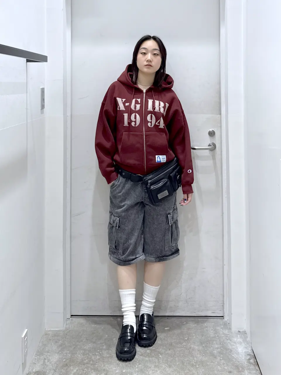 X-girl × Champion REVERSE WEAVE STENCIL LOGO ZIP UP HOODIE – calif