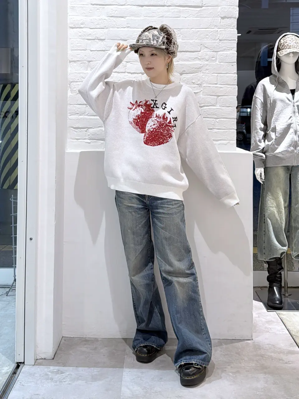 X-girl / STRAWBERRY AND LOGO JACQUARD KNIT TOP – calif（カリフ