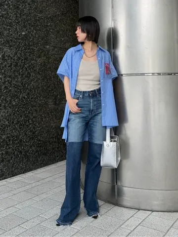 OKIRAKU×ROSEBUD/ストライプパネル フリンジエンブロイダリー