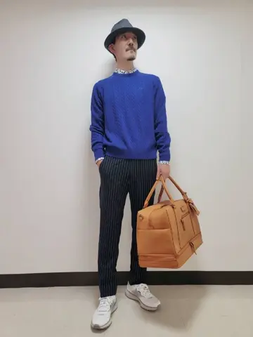 MEN マイクロピーチチョークストライプ ロングパンツ ミッドナイト