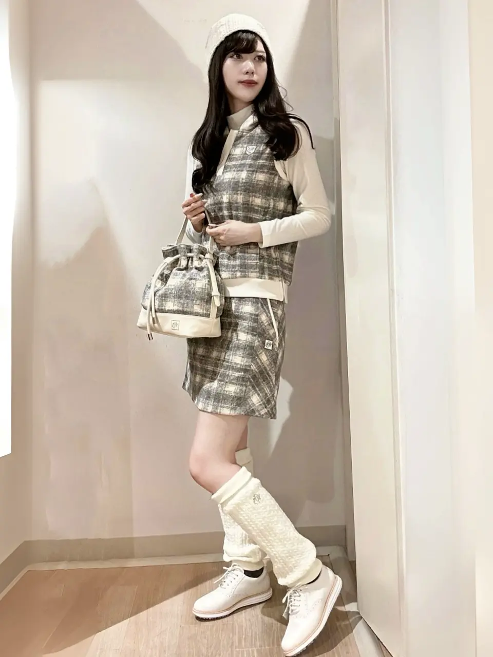 WOMEN スライバーチェックJQ スカート(防風裏地付) オフホワイト