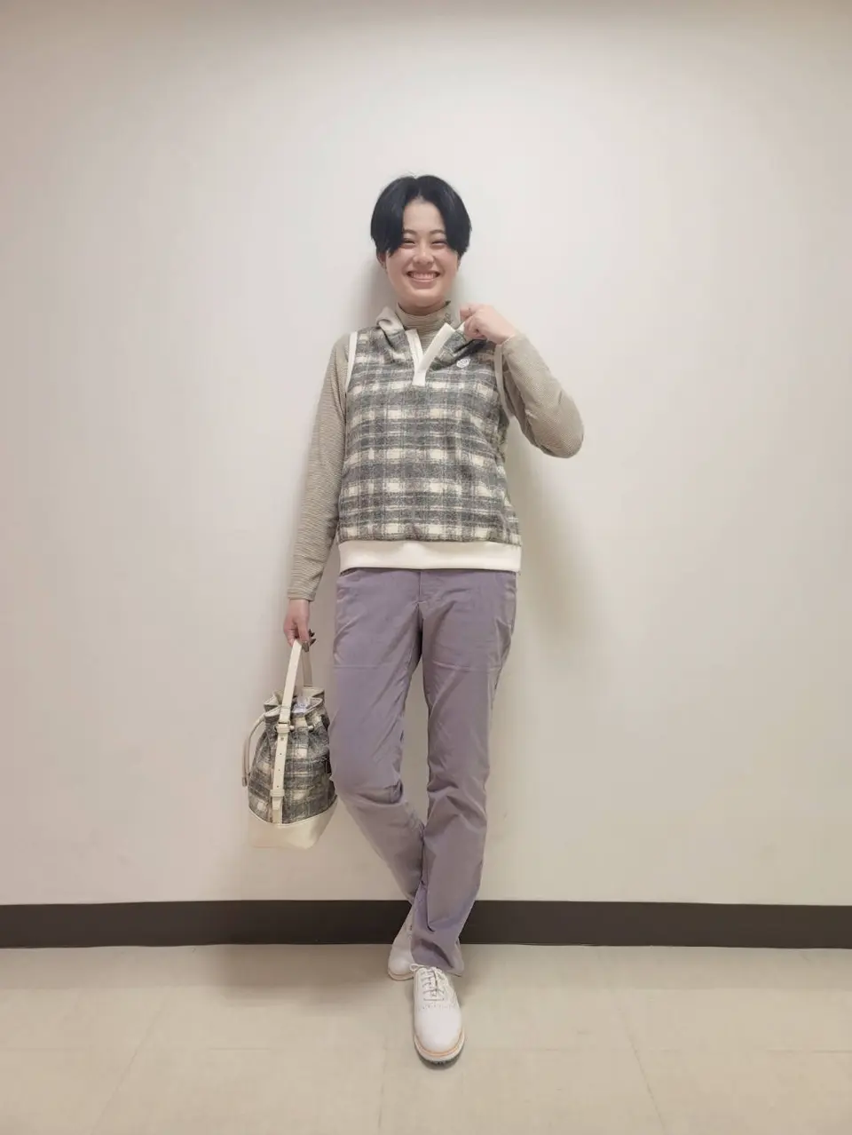 WOMEN スライバーチェックJQ ベスト(防風裏地付) オフホワイト