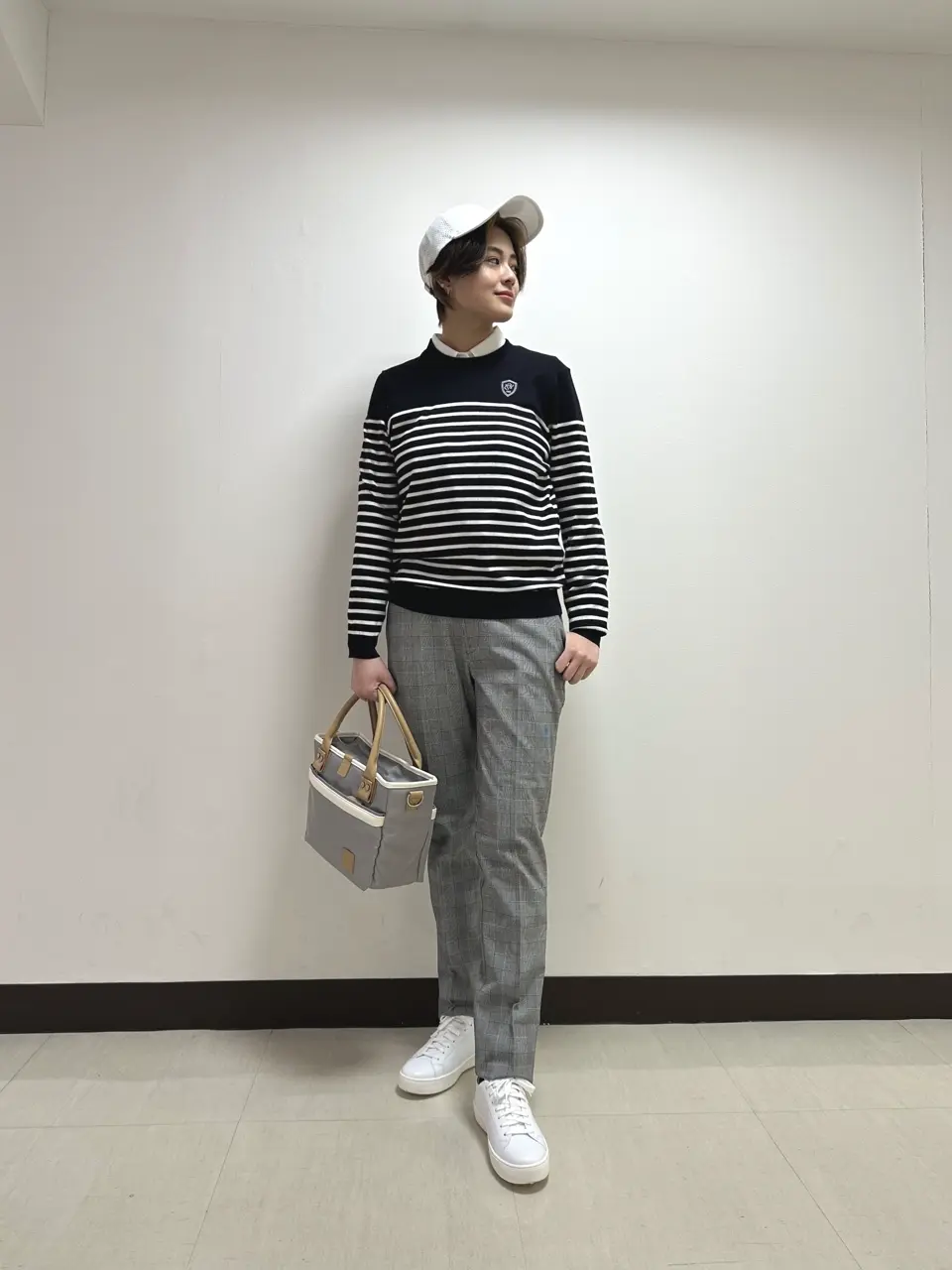 yum　2点美品 GREYSON ロングパンツ グレー&ネイビー 25SS】WOMEN グレンチェックストレッチ ロングパンツ グレー