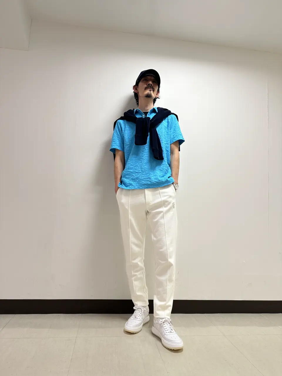 MEN リサイクルポリフラワーリンクス 半袖シャツ ターコイズ